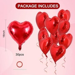30Pcs 18 Inch Heart Balloons Valentine’s Day Heart Shape Foil Mylar Red