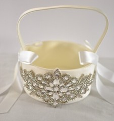 flower girl basket for wedding white shiny glass bling on side