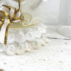 Vintage 50th Wedding Anniversary Cake Topper with Gold Champagne Flutes Ribbons