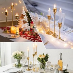 3PCS Candlestick Holders, Brass Gold Taper Candle Holders, Metal Vintage