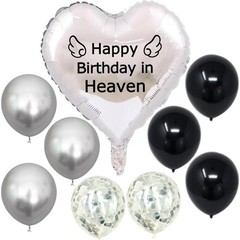 Nine Happy Birthday 18 Inches Heart Balloon, 12 Round Balloons, Silver
