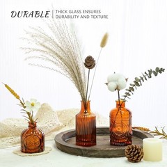 Glass Bud Vase Set, Small Dark Brown Flower Vase for Centerpieces, 12Pcs Amber