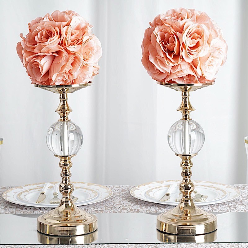 2 DUSTY ROSE 7″ Silk Roses Flowers Kissing Balls Wedding Events Centerpieces