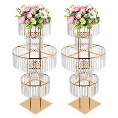 5-Tier Gold Crystal Flower Stand Wedding Party Events Table Decor Metal Pedestal