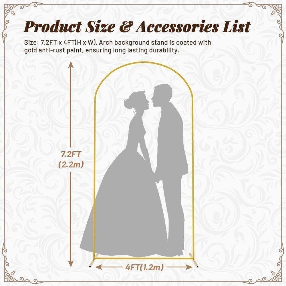for Party Garden Floral Decoration Metal Arch Backdrop Stand 7.2Ft Stable Frame