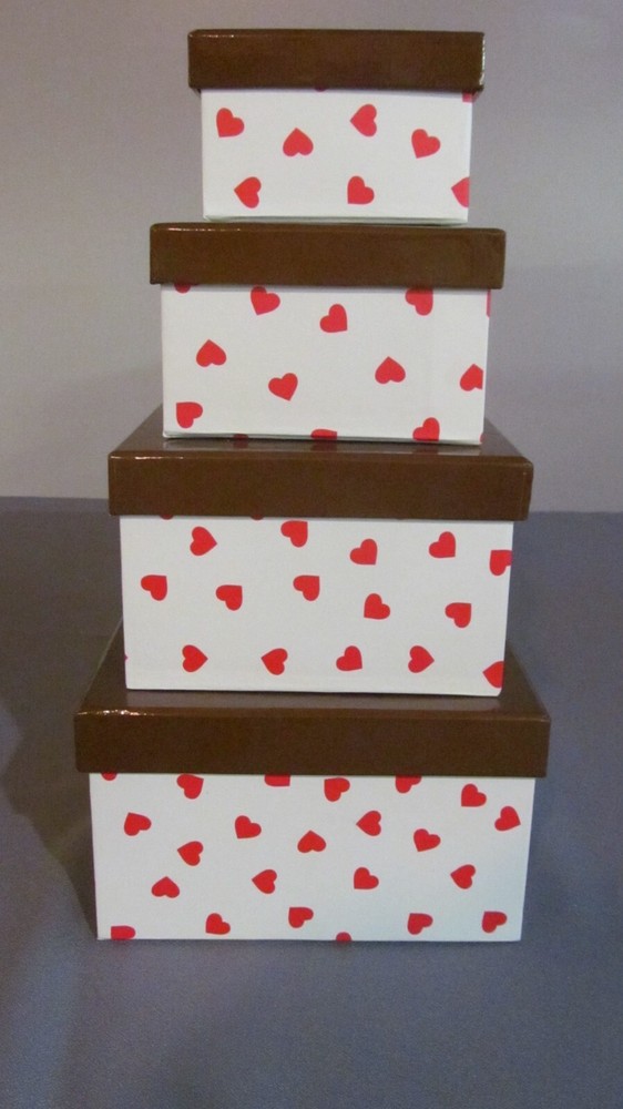 Set of 4 Square gift, candy cardboard nesting boxes Heart Mothers Day New