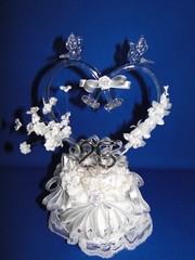 New Elegant Blown Glass heart, twin bells, 25th Wedding Anniversary Caketop #45