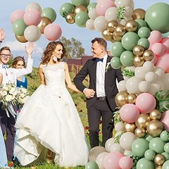 Sage Green Pink Balloons Garland Kit,133pcs Olive Green Blush Pink Sage Pink