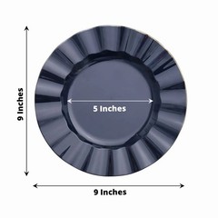 10 NAVY BLUE 9″ Round PLASTIC Salad Dinner PLATES Gold Wavy Rim Wedding Party