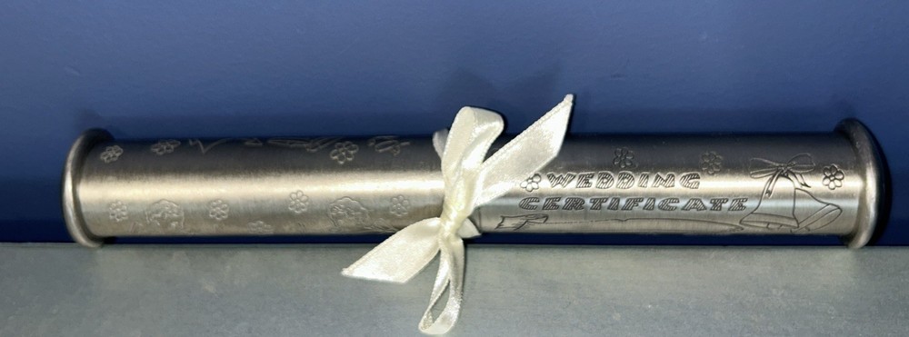 Vintage Embossed Pewter Wedding Keepsakes Certificate Holder Brand New