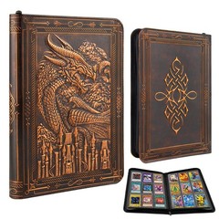 TIANREN Card Binder 9 Pocket, 3D PU Leather Album with Zipper, 360 Side Loadi…
