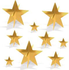Gold 3-D Foil Star Centerpieces, 9-Count – Metallic Starry Table Decorations in
