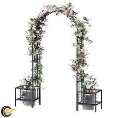 7.5FT Outdoor Wedding Steel Garden Trellis Arch W/Planters For Climbing Plant