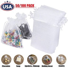 100× Sheer Organza Bags White Wedding Favor Candy Bags with Drawstring 4″x5″ USA