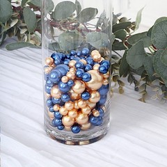200 Assorted NAVY BLUE GOLD Faux PEARL BEADS Vase Fillers DIY Crafts Party Event