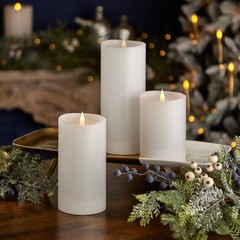 3pc Christmas Classic Flameless Flickering LED White Pillar Candle – Variety Set