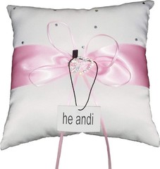 7.8″ Satin Double Hearts Decoration Wedding Ring Bearer Pillow Pink