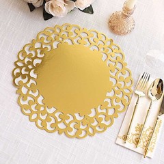 6 Metallic Gold 13″ Laser Cut Cardboard Placemats Floral Rim Party Decorations