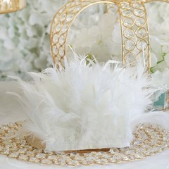 White 39″ long Natural Turkey Feathers Trim with Satin Ribbon Decorations