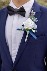 Blue Boutonniere for Men, 6 Pcs Groom Groomsmen Boutonnieres, Artificial Flowers