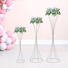 3-Pc Silver Electroplated Iron Hourglass Flower Stand Set Modern Centerpiece
