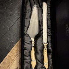 Things Remembered Cake Knife & Server Set Metal Wood Silver Beige Decorative