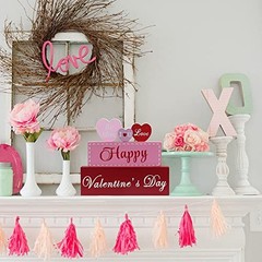 Valentines Day Decor, 3-Layered Pink Red Heart Wood Block Set Color B