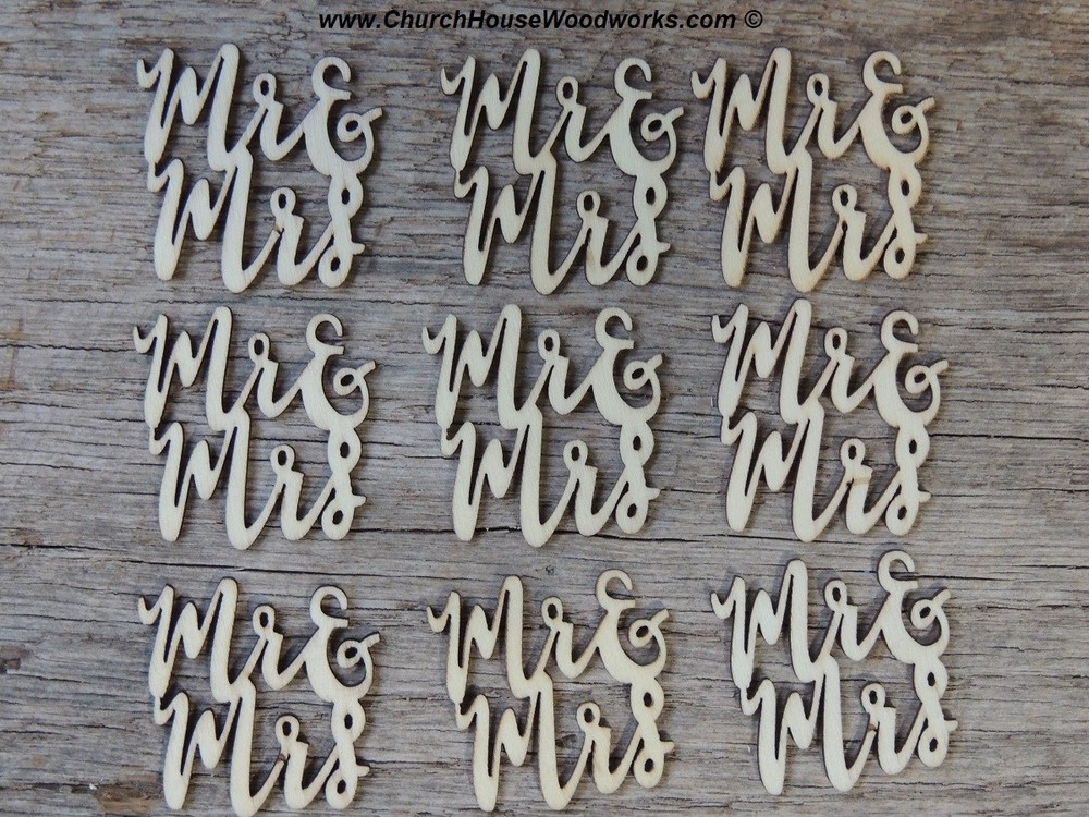25 Cursive Mr & Mrs wood letter word embellishment Wedding Decor craft supply
