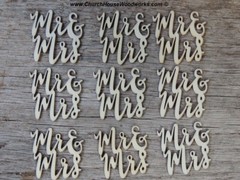 25 Cursive Mr & Mrs wood letter word embellishment Wedding Decor craft supply