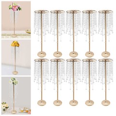 10pc 75cm Large Gold Flower Stand With acrylic Beads Strand Wedding Decor