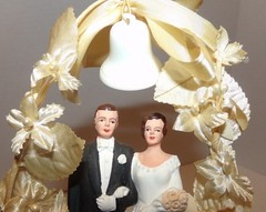 1959 Incredible Vintage 1950’s Wedding Cake Topper Silk Flower Bell Top
