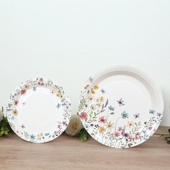 75 WHITE Wildflower Butterfly Print Paper Plates and Cups Set Wedding Events