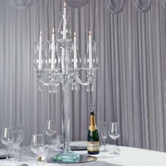 40-Inch Clear 5 Arm Crystal GLASS Candelabra Hurricane Taper CANDLE HOLDER Party