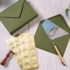 50 Pack A7 Colorful 5×7 Envelopes V Flap 5.24 x 7.24 inches, Olive Green