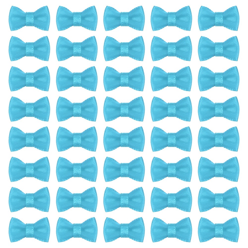 100 Pcs Mini Ribbon Bow 0.8″ Mini Fabric Ribbon Flower Bows, Sky Blue