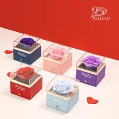 ASELFAD Preserved Real 5.31 x 4.25 x 4.13 inches, A1_red Rose_silver Necklace