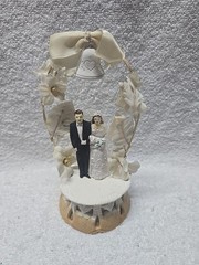 Vintage 1960’s Wedding Cake Topper Bride Groom Plastic Bell, Flower, Arch