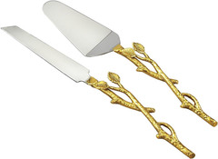 Golden Vine Cake/Knife Set, 13-Inch, Silver/Gold