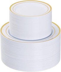 Plastic Plates, Heavy Duty Disposable Plates with 100 10.25 inch 200PCS Gold