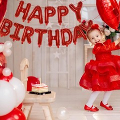 Red Happy Birthday Balloon Banner, 16 Inch Foil Mylar Happy Birthday Balloons…