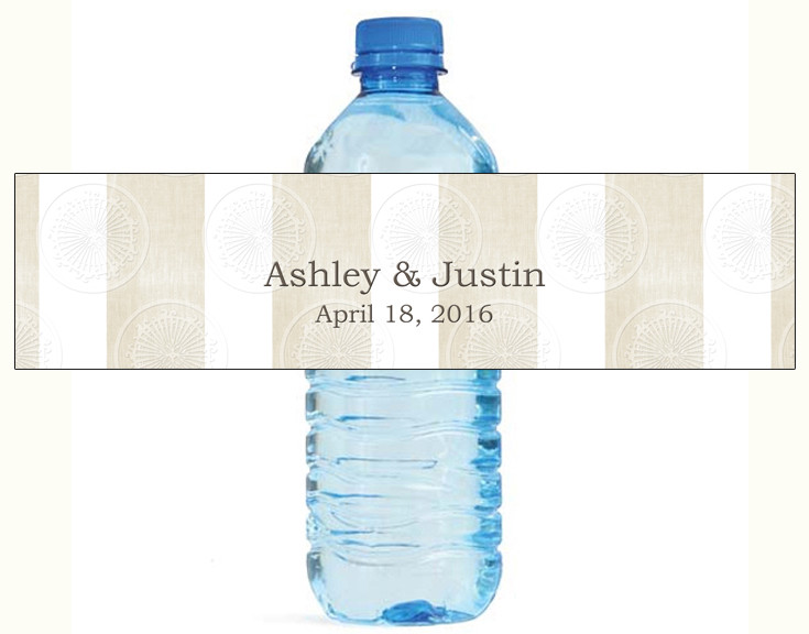 100 Linen & White Stripes Embossed paper Wedding Anniversary Water Bottle Labels