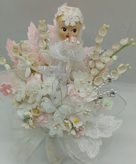 Vintage Handmade Wedding Corsage Composition Bride Lace Hearts Dove Millinery