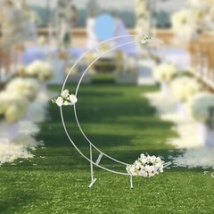 7ft White Metal Crescent Moon Wedding Arch Stand Curved Flower Balloon Frame