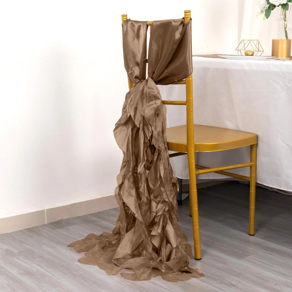 5 TAUPE Curly Willow Chiffon Satin CHAIR SASHES Party Event Decorations Supplies