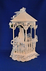 New Elegant Gazebo Wedding CakeTop, porcelain couple, pale blue #386