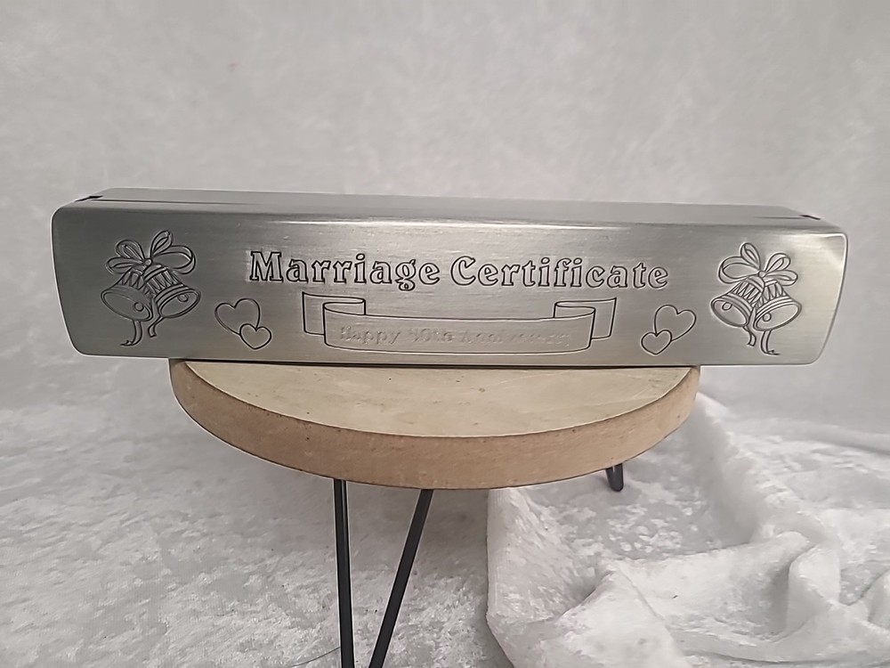 Decorative Pewter Metal Marriage Certificate Box Holder For 50th Anniversary