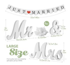 White Wooden Mr and Mrs Signs for Wedding Table, with Just Married Banner NEW