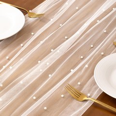 Socomi Pearl Table Runner Tulle Ivory White Summer 10ft X 1pc,