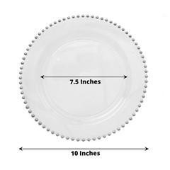 CLEAR SILVER 10 Round 10″ Plastic Salad PLATES Beaded Rim Party Events