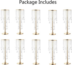 Elegant 10 Pcs Gold Metal Crystal Flower Stands for Wedding Centerpieces